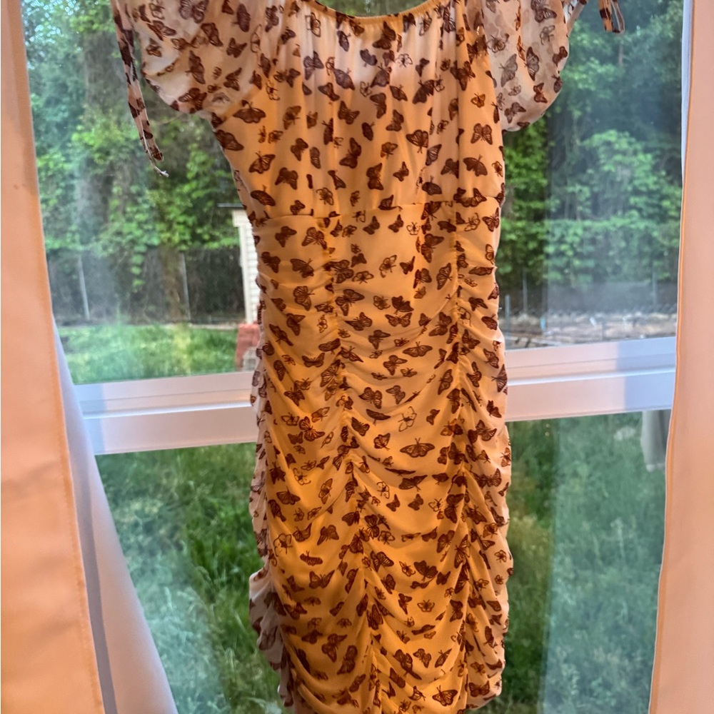 Ultra Flirt Gold Bodycon Mini Dress Off the Shoulder